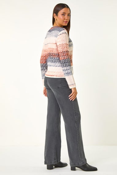 Roman Denim Fluffy Ombre Knit Cardigan
