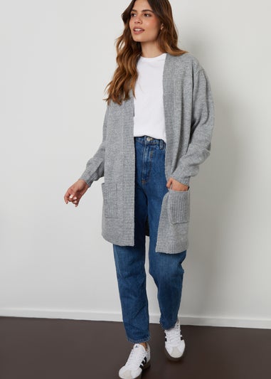 Threadbare Grey Ocean Longline Knitted Cardigan