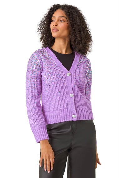 Roman Lilac Sequin Knit Buttoned Cardigan