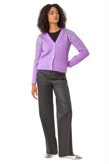 Roman Lilac Sequin Knit Buttoned Cardigan