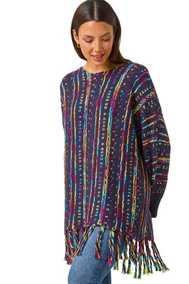 Roman Midnight Blue Fringe Hem Knit Longline Jumper