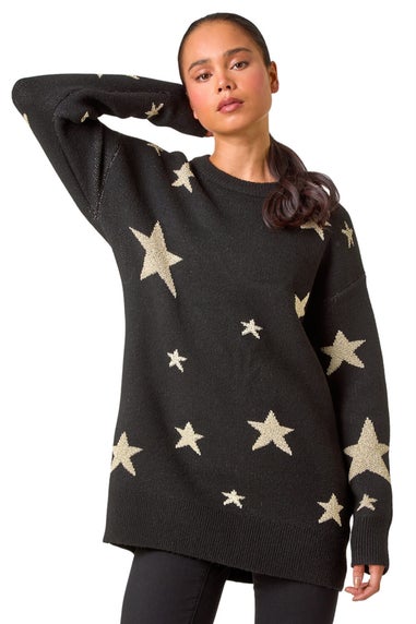 Roman Black Petite Metallic Star Print Jumper