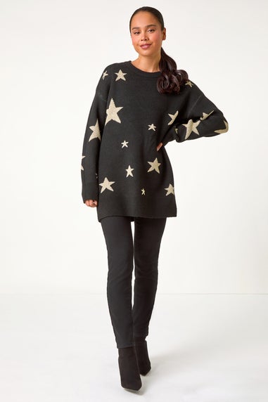 Roman Black Petite Metallic Star Print Jumper