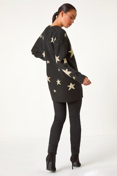 Roman Black Petite Metallic Star Print Jumper