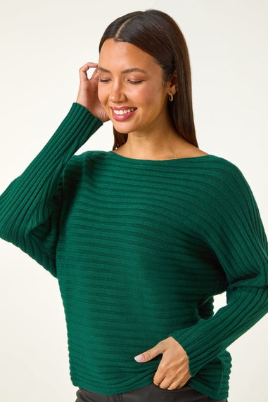 Roman Green Ribbed Batwing Knit