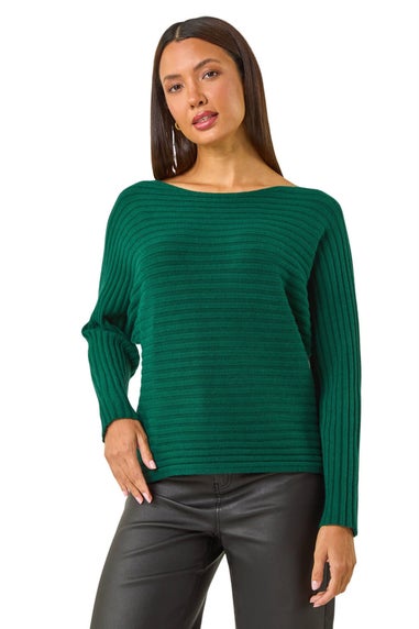 Roman Green Ribbed Batwing Knit