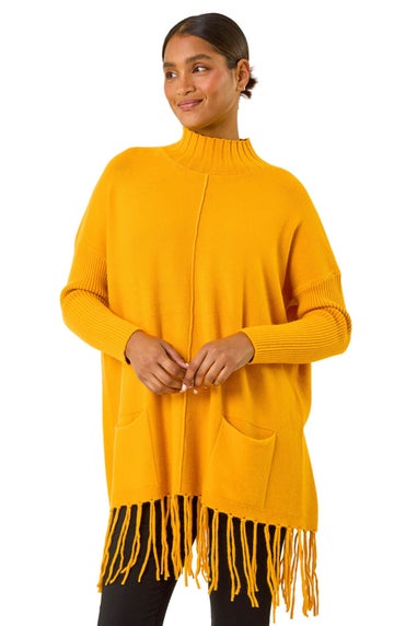 Roman Amber Pocket Fringe Hem Knit Jumper