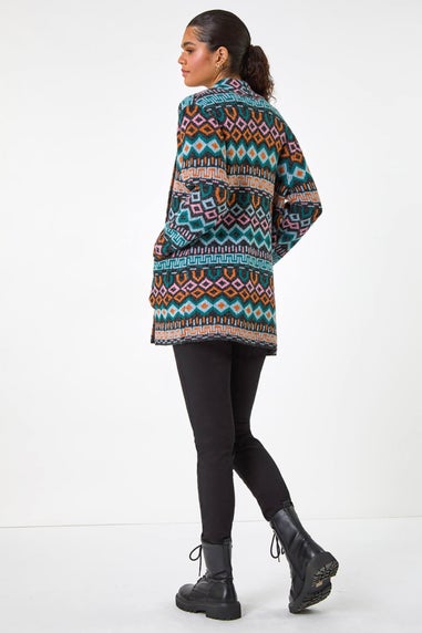 Roman Blue Geometric Pattern Knit Cardigan