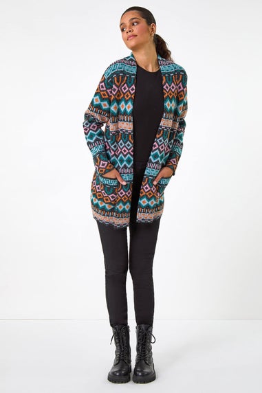 Roman Blue Geometric Pattern Knit Cardigan