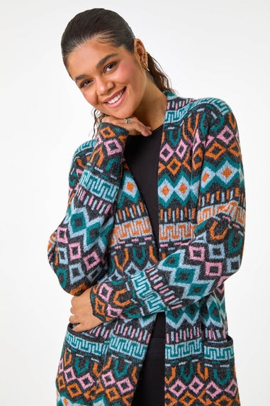 Roman Blue Geometric Pattern Knit Cardigan