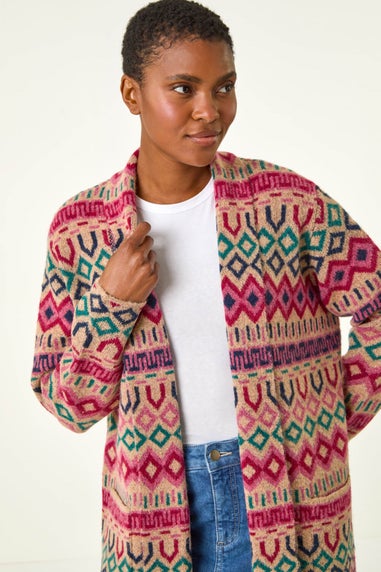 Roman Natural Geometric Pattern Knit Cardigan