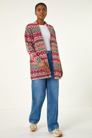 Roman Natural Geometric Pattern Knit Cardigan