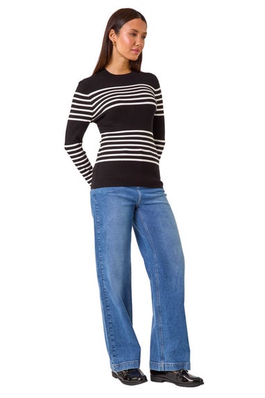 Roman Black Stripe Ribbed Crew Jumper