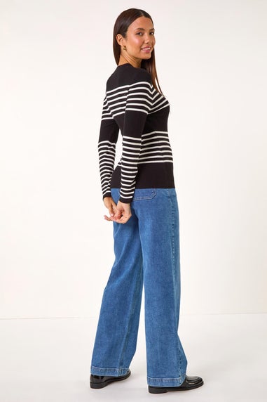 Roman Black Stripe Ribbed Crew Jumper