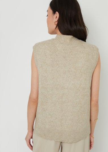 Threadbare Beige June High Neck Basket Stitch Knitted Vest