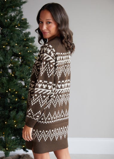 Threadbare Chocolate Scrooge Fairisle Jumper Dress