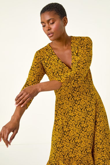 Roman Amber Floral Print Wrap Front Stretch Dress