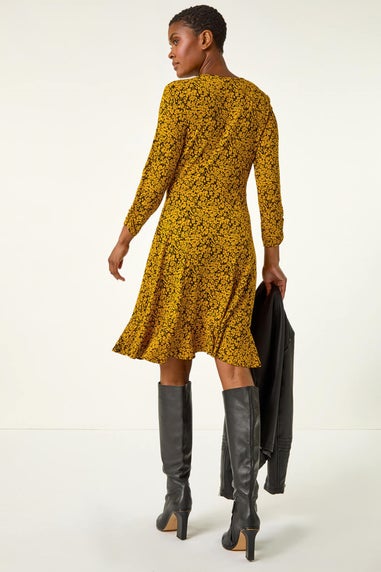 Roman Amber Floral Print Wrap Front Stretch Dress