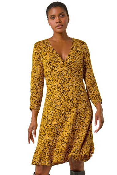 Roman Amber Floral Print Wrap Front Stretch Dress