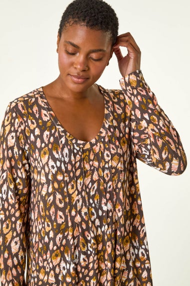 Roman Orange Animal Print V-Neck Stretch Jersey Top