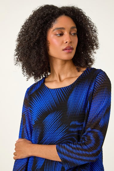 Roman Ink Blue Abstract Print Textured Top