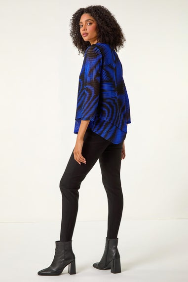 Roman Ink Blue Abstract Print Textured Top