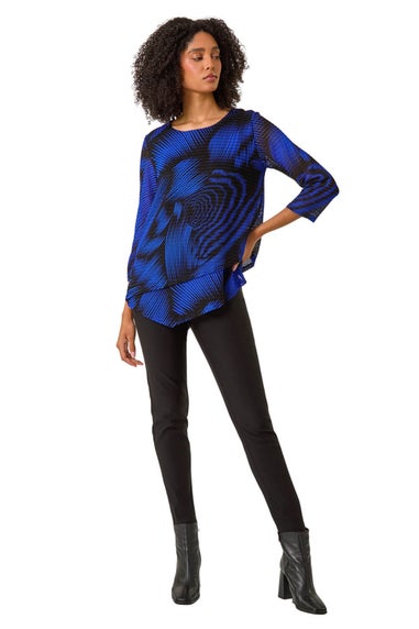 Roman Ink Blue Abstract Print Textured Top