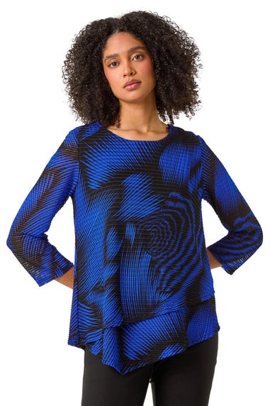 Roman Ink Blue Abstract Print Textured Top