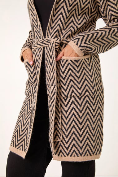 Roman Beige Chevron Knit Cardigan