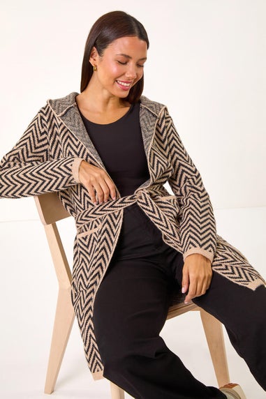 Roman Beige Chevron Knit Cardigan