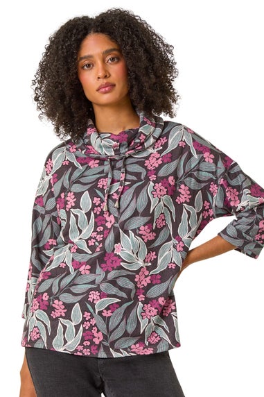 Roman Pink Floral Printed Roll Neck Top