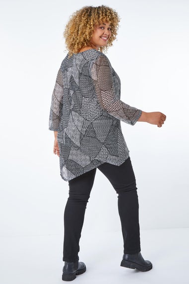 Roman Black Curve Abstract Textured Top