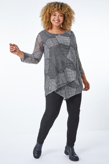 Roman Black Curve Abstract Textured Top