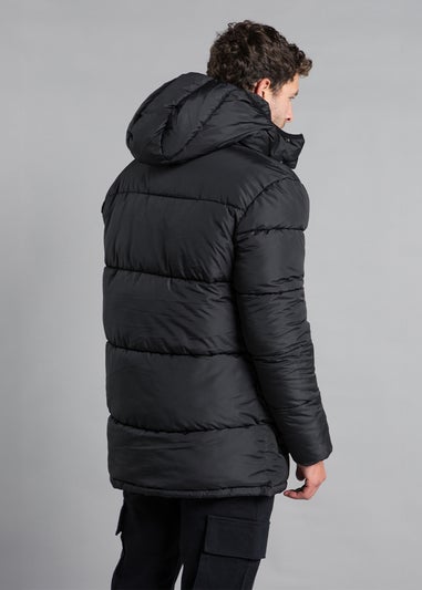 French Connection Black Hooded Padded Parka Longline Jacket