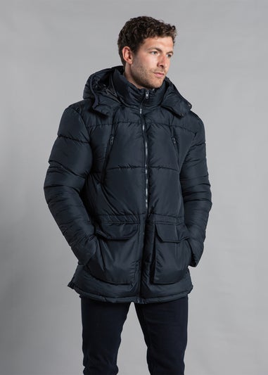 French Connection Navy Hooded Padded Parka Longline Jacket