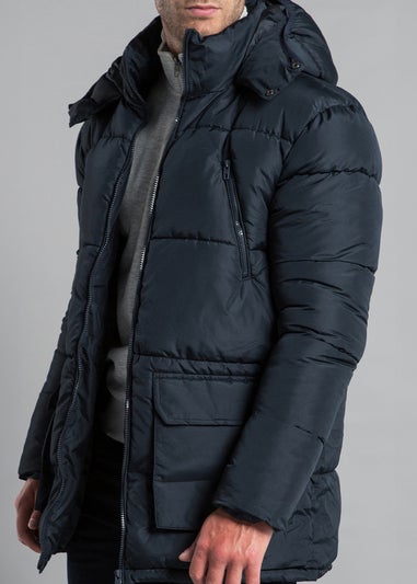 French Connection Navy Hooded Padded Parka Longline Jacket