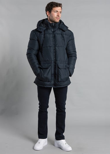 French Connection Navy Hooded Padded Parka Longline Jacket