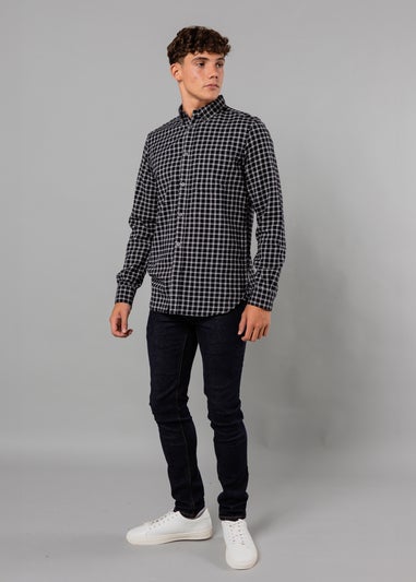 French Connection Navy Cotton Check Flannel Long Sleeve Shirt