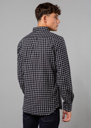 French Connection Navy Cotton Check Flannel Long Sleeve Shirt