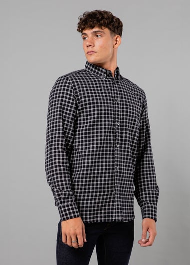 French Connection Navy Cotton Check Flannel Long Sleeve Shirt