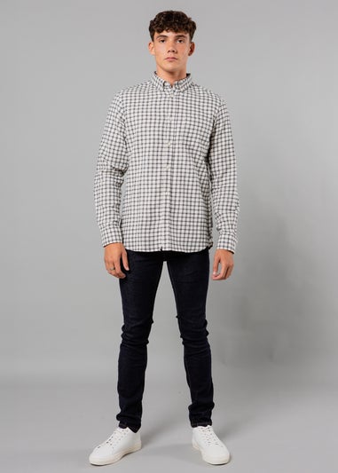 French Connection Ecru Cotton Check Flannel Long Sleeve Shirt