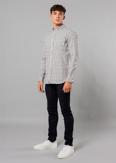 French Connection Ecru Cotton Check Flannel Long Sleeve Shirt