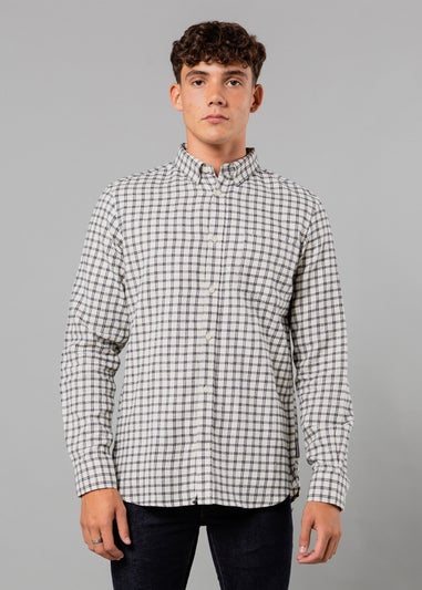 French Connection Ecru Cotton Check Flannel Long Sleeve Shirt