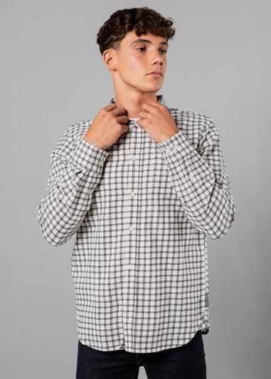 French Connection Ecru Cotton Check Flannel Long Sleeve Shirt