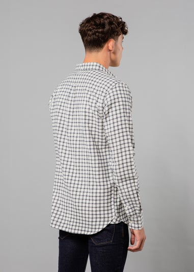 French Connection Ecru Cotton Check Flannel Long Sleeve Shirt