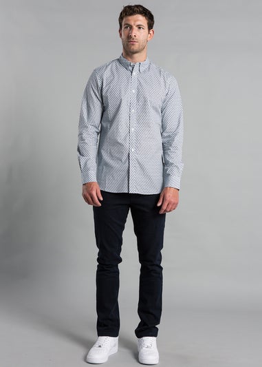 French Connection Navy Cotton Long Sleeve Cube-Design Shirt