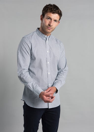 French Connection Navy Cotton Long Sleeve Cube-Design Shirt