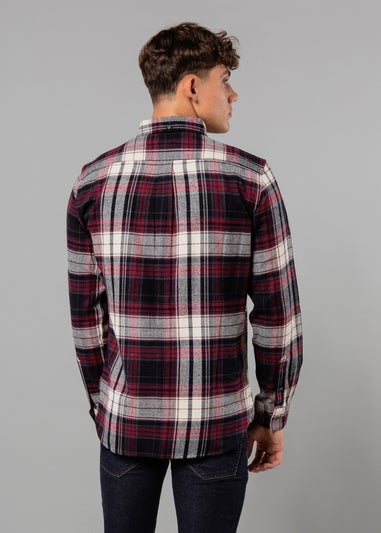 French Connection Burgundy Cotton Check Flannel Long Sleeve Shirt