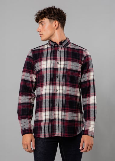 French Connection Burgundy Cotton Check Flannel Long Sleeve Shirt