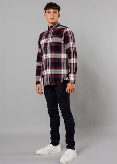 French Connection Burgundy Cotton Check Flannel Long Sleeve Shirt